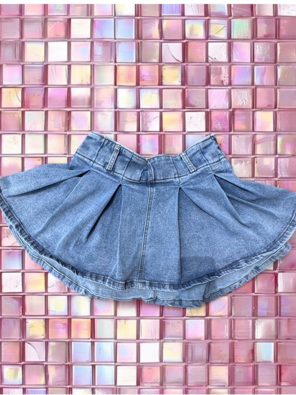 Denim Pleated Mini Skirt - Blue